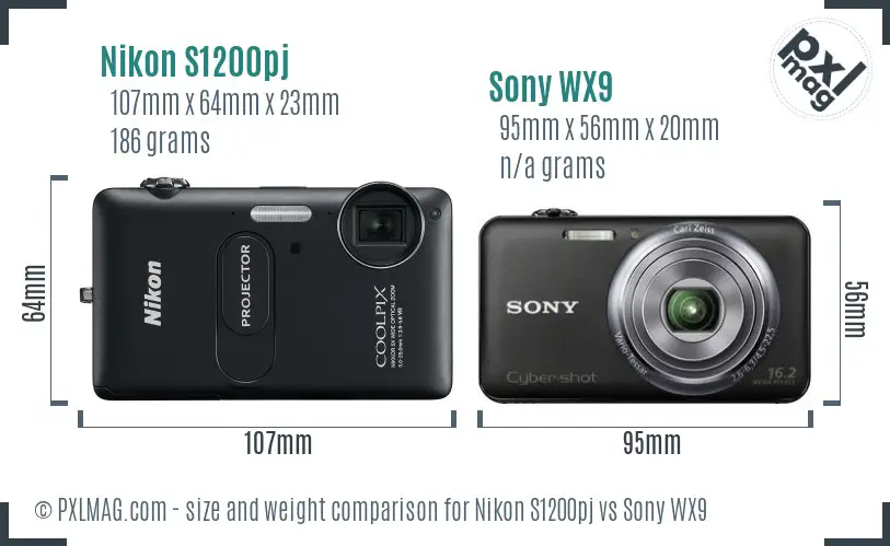 Nikon S1200pj vs Sony WX9 size comparison