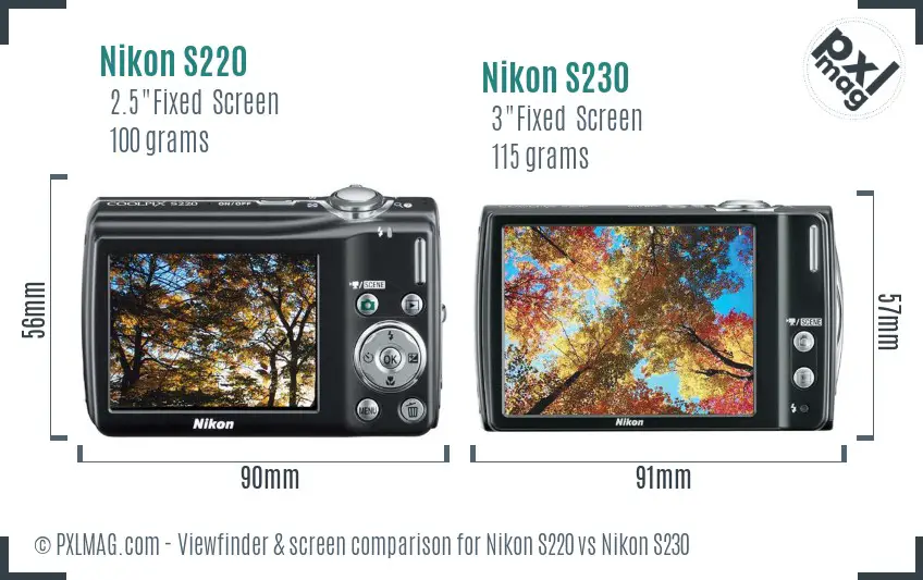 Nikon S220 vs Nikon S230 Screen and Viewfinder comparison