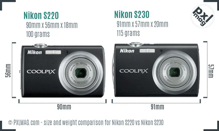 Nikon S220 vs Nikon S230 size comparison