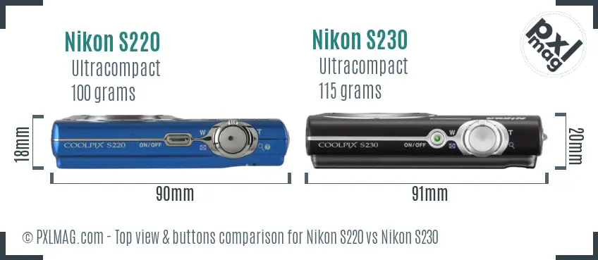 Nikon S220 vs Nikon S230 top view buttons comparison