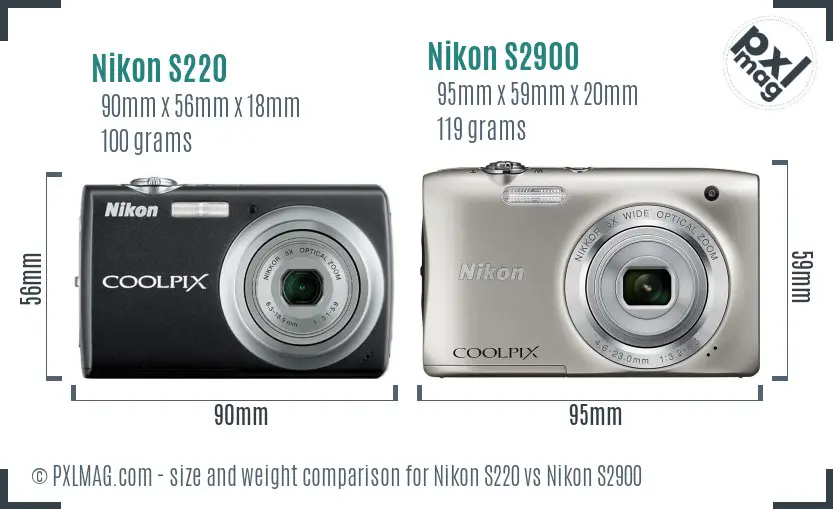 Nikon S220 vs Nikon S2900 size comparison