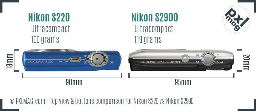 Nikon S220 vs Nikon S2900 top view buttons comparison