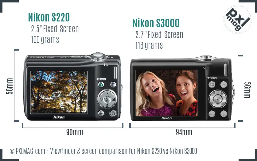 Nikon S220 vs Nikon S3000 Screen and Viewfinder comparison