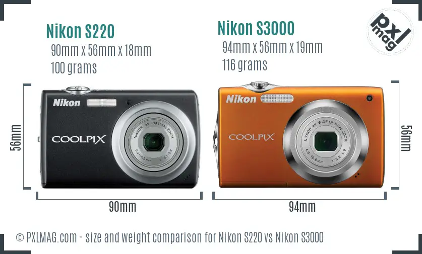 Nikon S220 vs Nikon S3000 size comparison