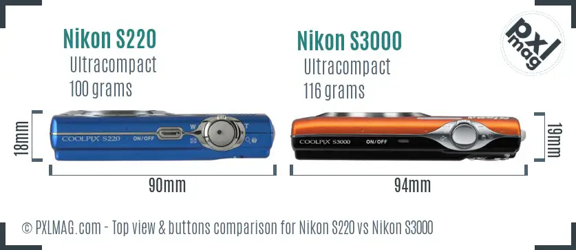Nikon S220 vs Nikon S3000 top view buttons comparison