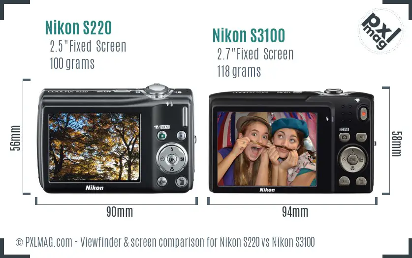 Nikon S220 vs Nikon S3100 Screen and Viewfinder comparison