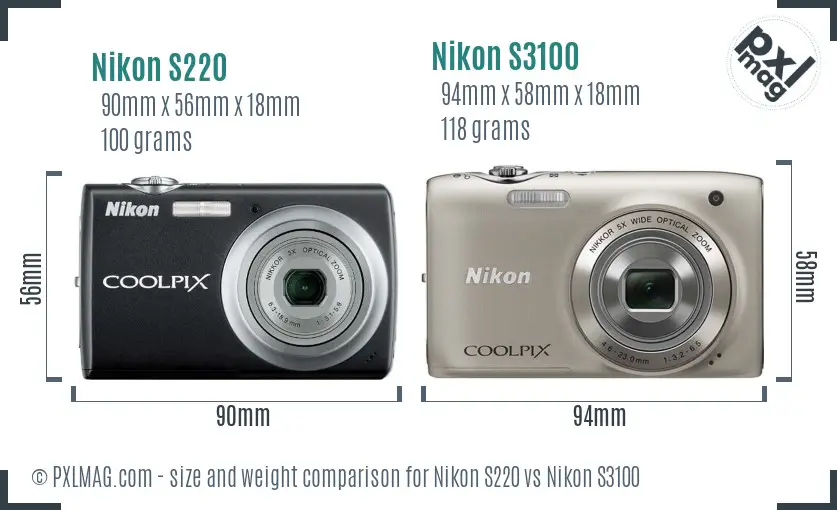 Nikon S220 vs Nikon S3100 size comparison