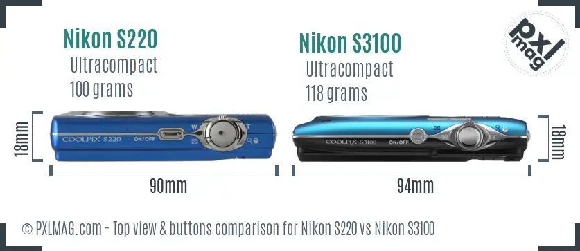 Nikon S220 vs Nikon S3100 top view buttons comparison