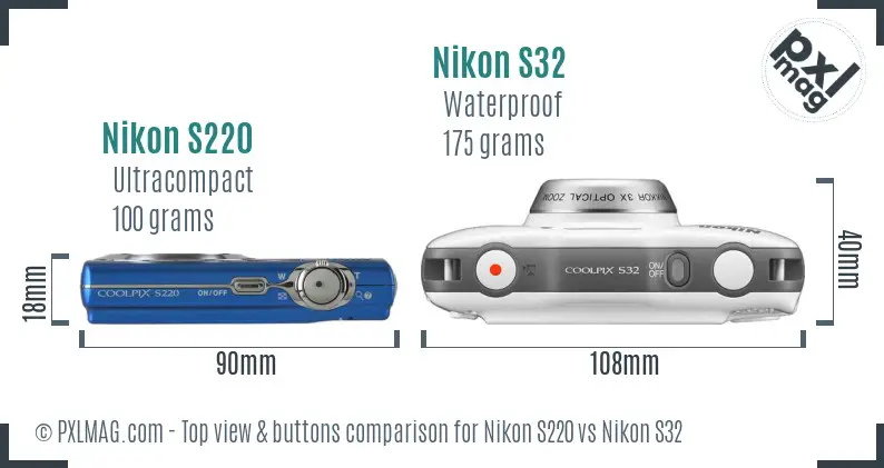 Nikon S220 vs Nikon S32 top view buttons comparison Nikon S220 vs Nikon S32 top view buttons comparison