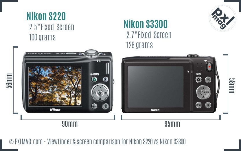 Nikon S220 vs Nikon S3300 Screen and Viewfinder comparison