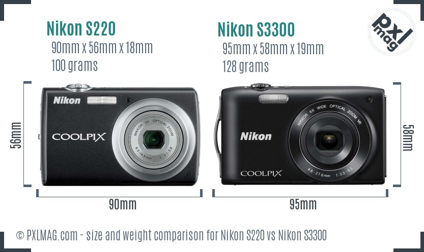 Nikon S220 vs Nikon S3300 size comparison