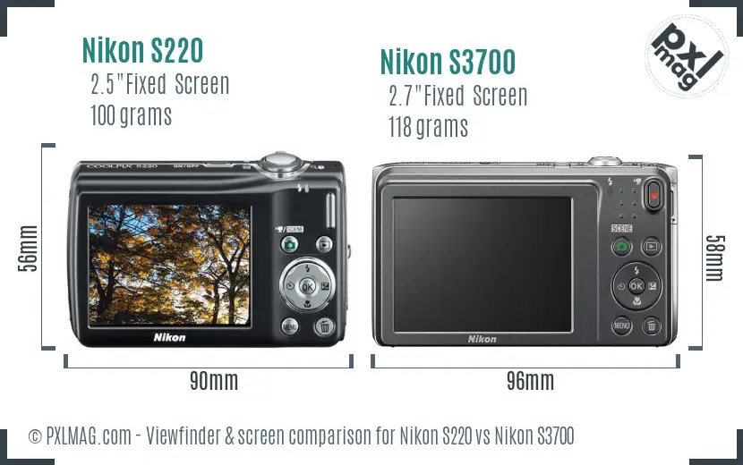 Nikon S220 vs Nikon S3700 Screen and Viewfinder comparison