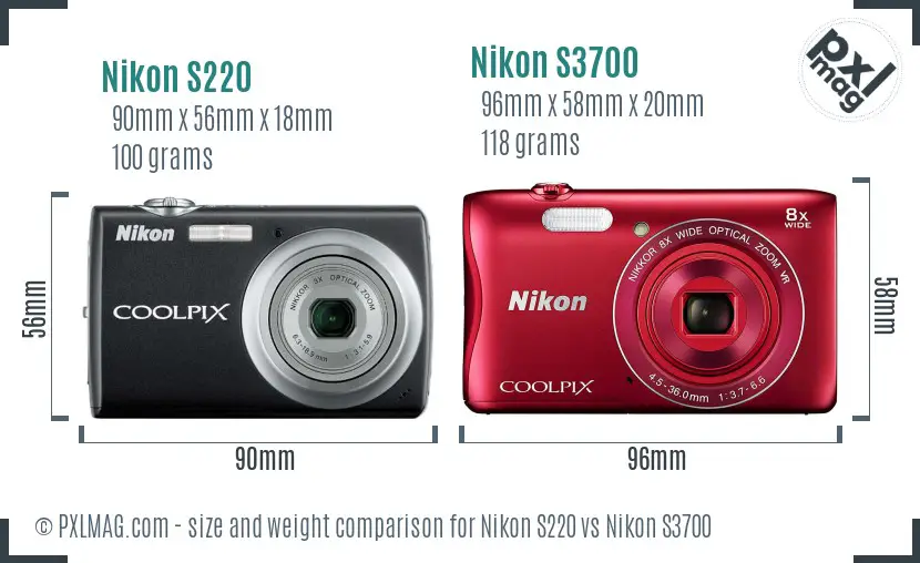 Nikon S220 vs Nikon S3700 size comparison