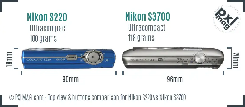 Nikon S220 vs Nikon S3700 top view buttons comparison