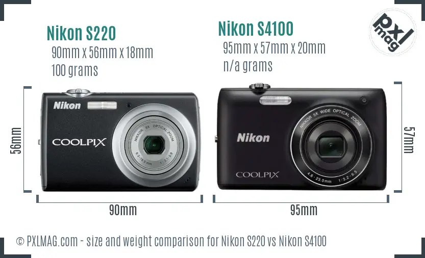 Nikon S220 vs Nikon S4100 size comparison