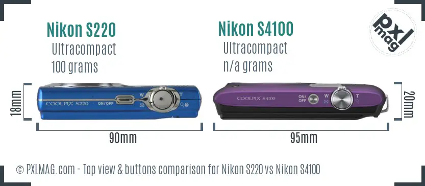 Nikon S220 vs Nikon S4100 top view buttons comparison