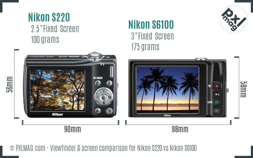 Nikon S220 vs Nikon S6100 Screen and Viewfinder comparison