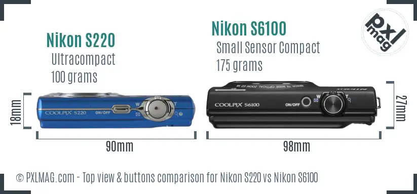 Nikon S220 vs Nikon S6100 top view buttons comparison