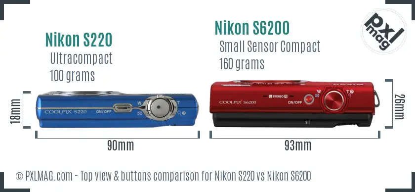 Nikon S220 vs Nikon S6200 top view buttons comparison