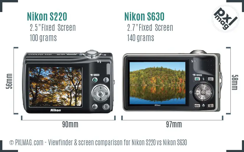 Nikon S220 vs Nikon S630 Screen and Viewfinder comparison