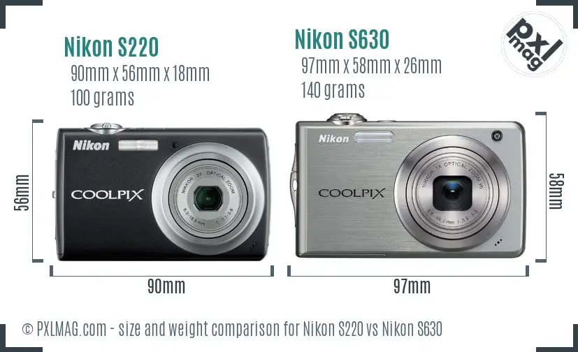 Nikon S220 vs Nikon S630 size comparison