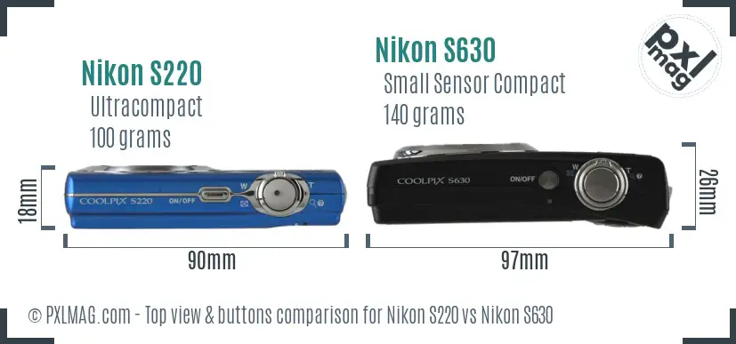 Nikon S220 vs Nikon S630 top view buttons comparison