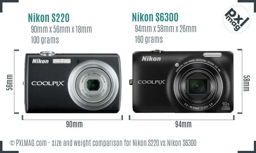 Nikon S220 vs Nikon S6300 size comparison