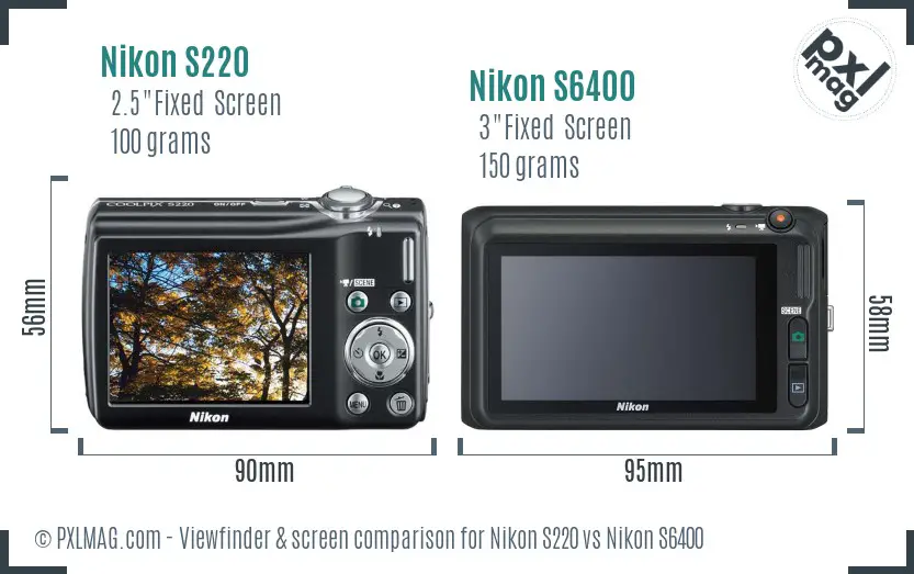 Nikon S220 vs Nikon S6400 Screen and Viewfinder comparison