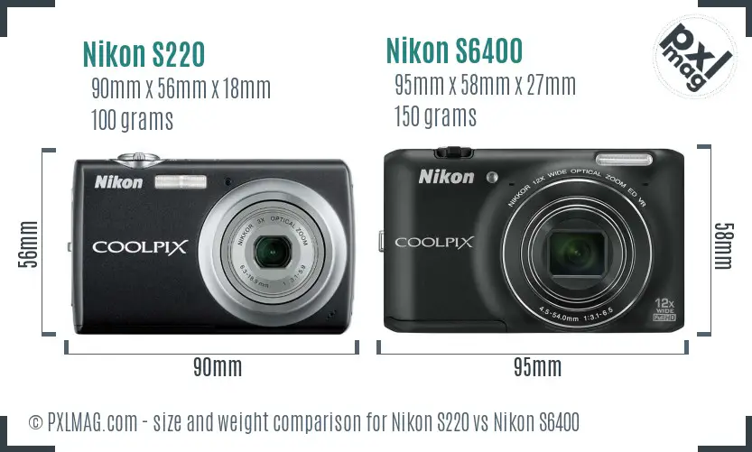 Nikon S220 vs Nikon S6400 size comparison