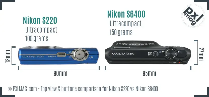 Nikon S220 vs Nikon S6400 top view buttons comparison