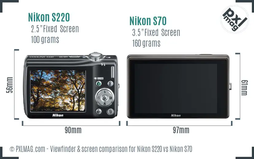 Nikon S220 vs Nikon S70 Screen and Viewfinder comparison
