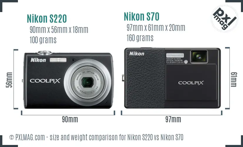 Nikon S220 vs Nikon S70 size comparison