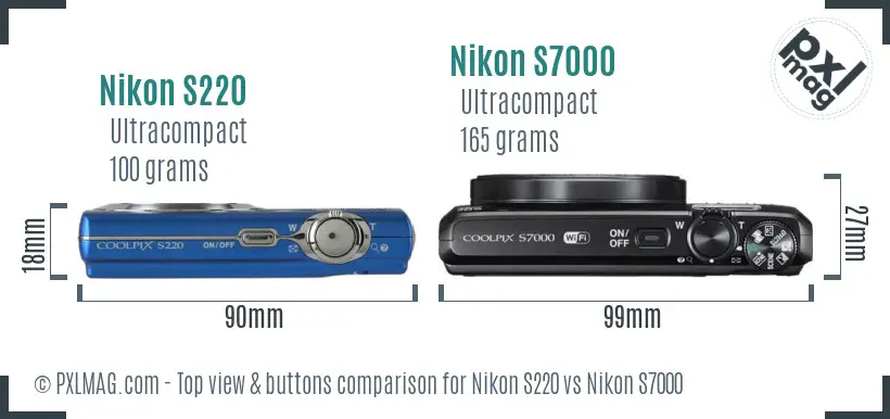 Nikon S220 vs Nikon S7000 top view buttons comparison