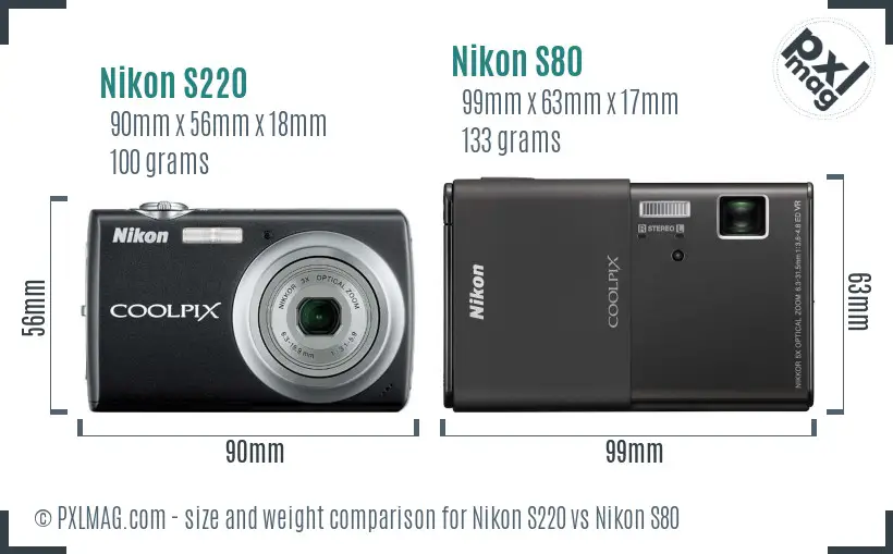 Nikon S220 vs Nikon S80 size comparison