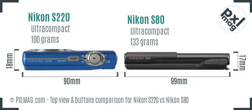 Nikon S220 vs Nikon S80 top view buttons comparison
