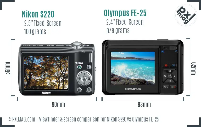 Nikon S220 vs Olympus FE-25 Screen and Viewfinder comparison