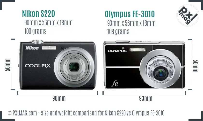 Nikon S220 vs Olympus FE-3010 size comparison Nikon S220 vs Olympus FE-3010 size comparison