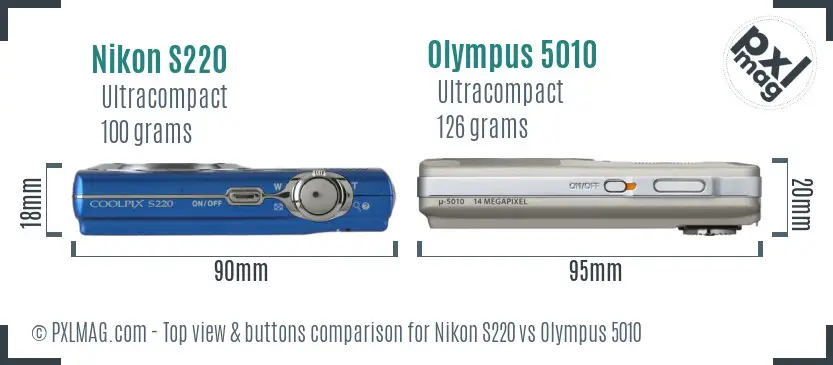 Nikon S220 vs Olympus 5010 top view buttons comparison Nikon S220 vs Olympus 5010 top view buttons comparison