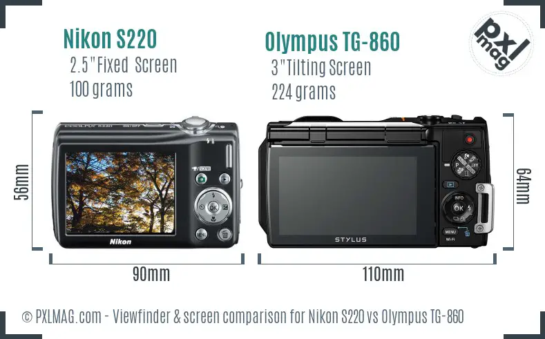 Nikon S220 vs Olympus TG-860 Screen and Viewfinder comparison