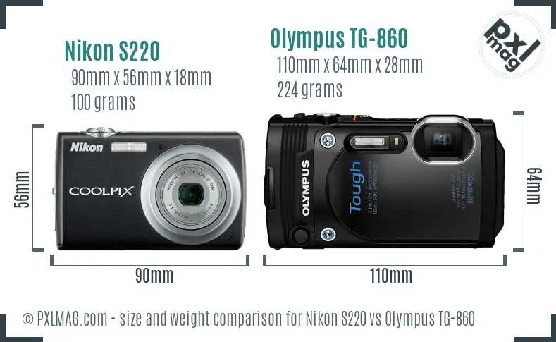 Nikon S220 vs Olympus TG-860 size comparison