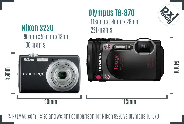 Nikon S220 vs Olympus TG-870 size comparison