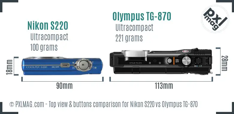 Nikon S220 vs Olympus TG-870 top view buttons comparison