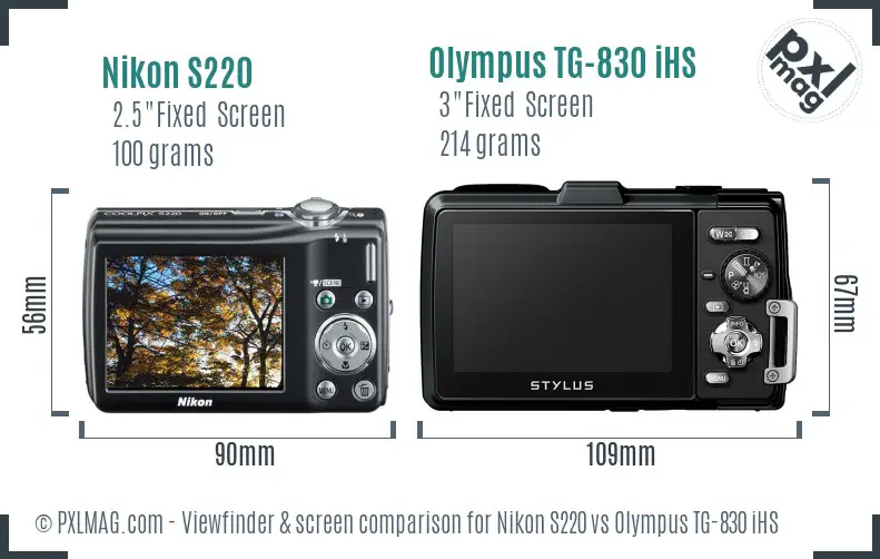 Nikon S220 vs Olympus TG-830 iHS Screen and Viewfinder comparison