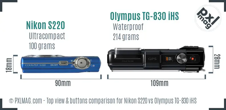 Nikon S220 vs Olympus TG-830 iHS top view buttons comparison