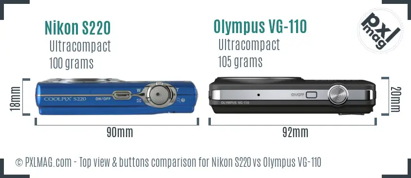 Nikon S220 vs Olympus VG-110 top view buttons comparison
