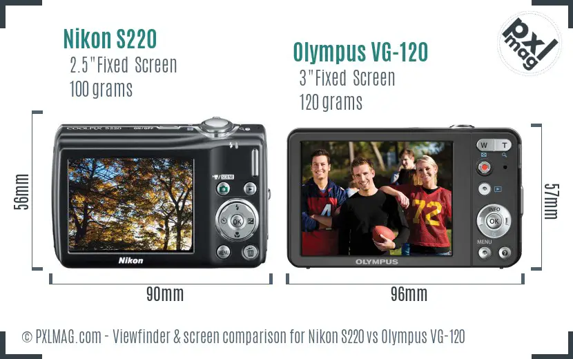 Nikon S220 vs Olympus VG-120 Screen and Viewfinder comparison