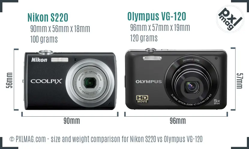 Nikon S220 vs Olympus VG-120 size comparison