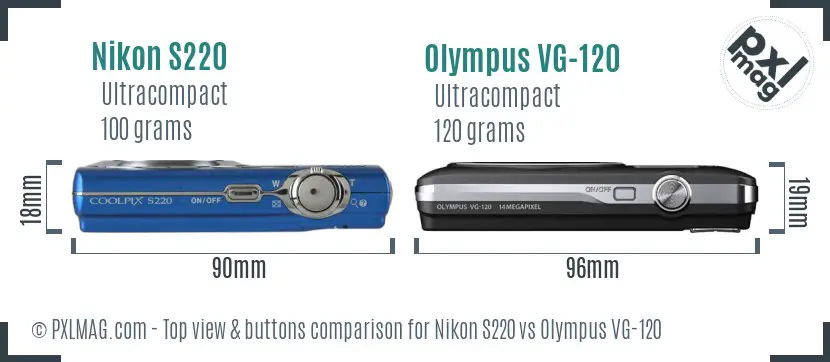 Nikon S220 vs Olympus VG-120 top view buttons comparison