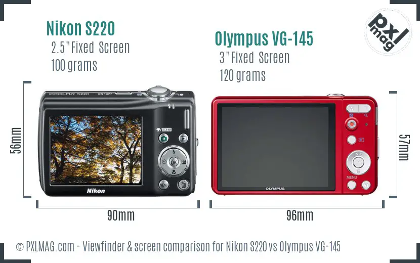 Nikon S220 vs Olympus VG-145 Screen and Viewfinder comparison
