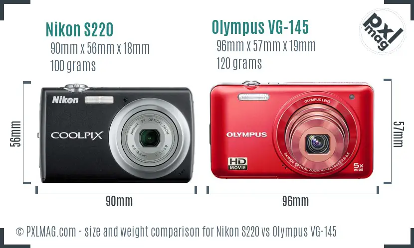 Nikon S220 vs Olympus VG-145 size comparison